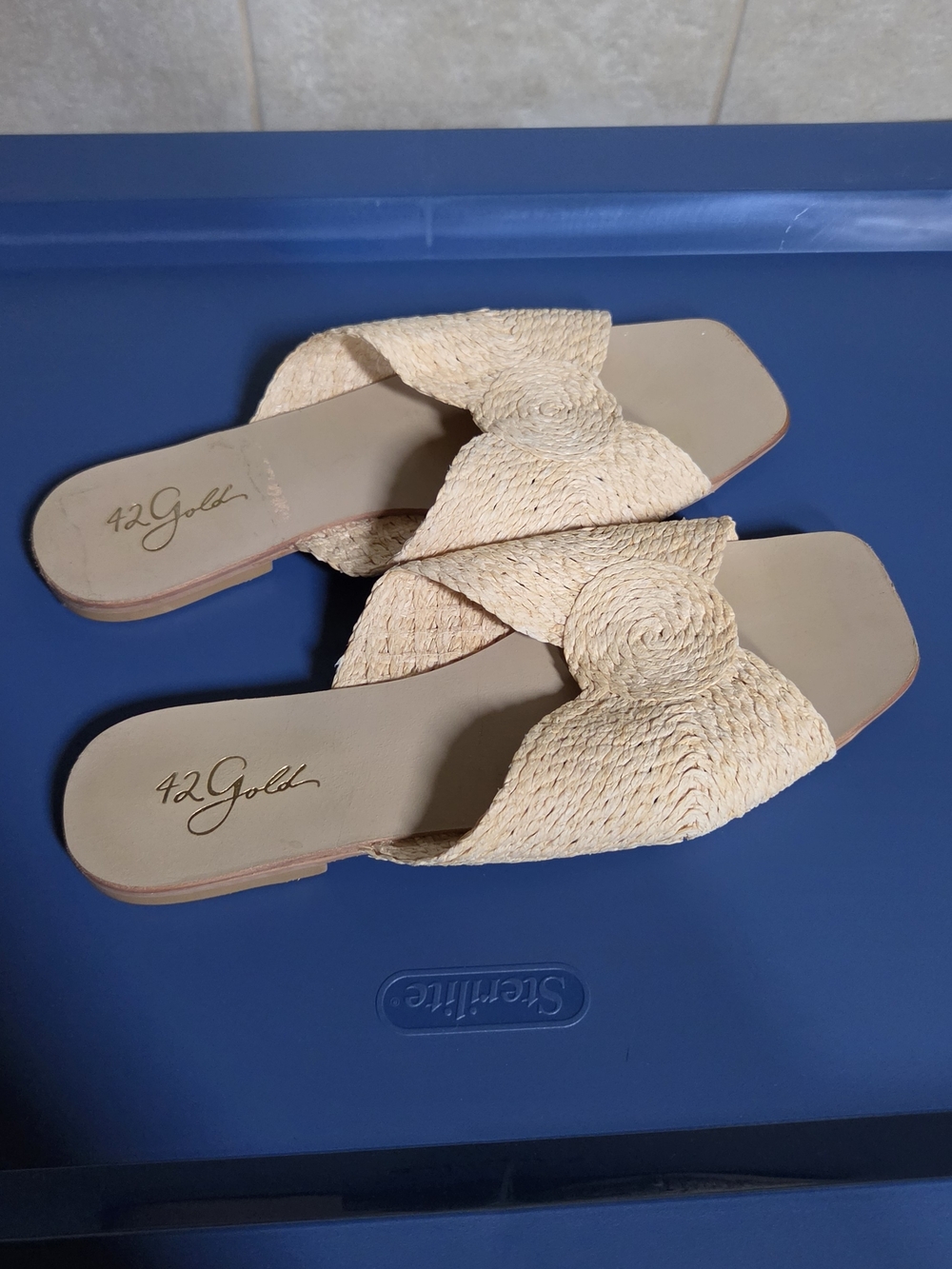 Beige Woven Slide Mules Size 10